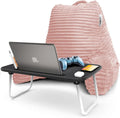 Nestl Peach Beige Reading Pillow with Bed Desk for Laptop and Writing, Luxe Cut Plush Back Pillow for Sitting Up, Back and Arms Adjustable Support for Adult and Teens, Foldable Lap Desk for Bed 22x14” by Nestl