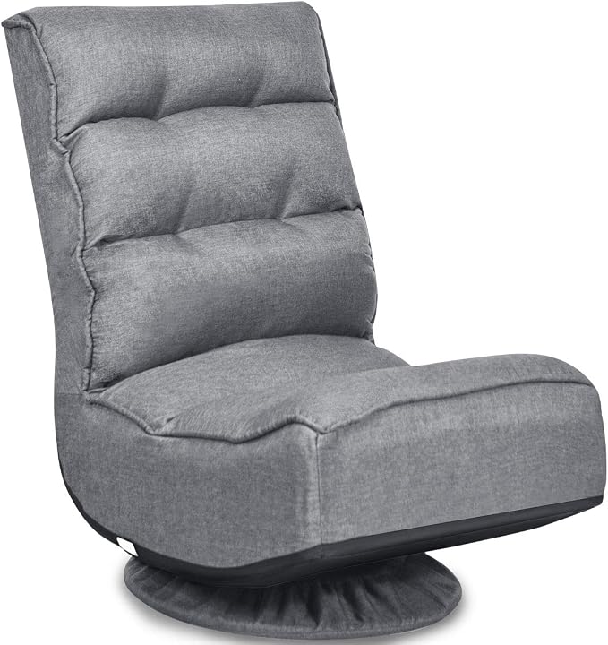 Giantex 360 Degree Swivel Floor Chair, Folding Floor Gaming Chair with 6 Positions Adjustable, Lazy Sofa Lounge Chair w/Tufted Back Support, Video Gaming Chair for Reading TV Watching (Gray) by Giantex