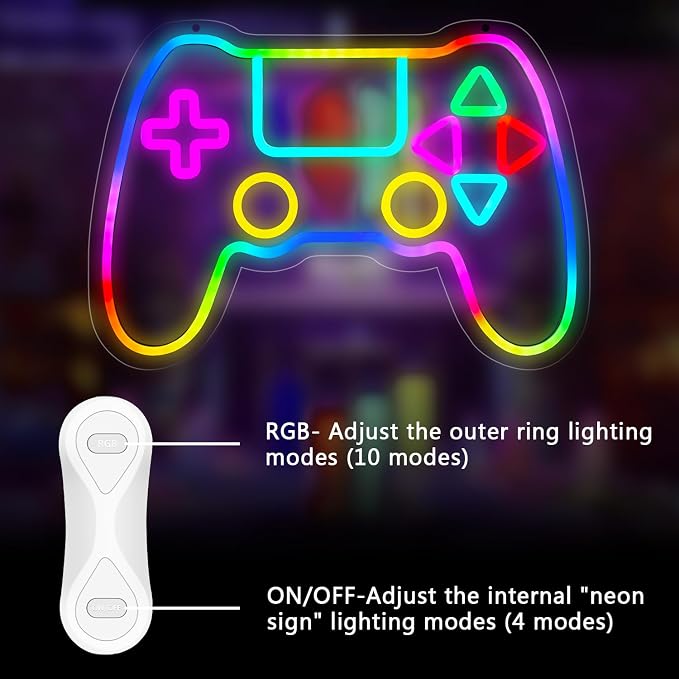 Qusea Gamer Neon Sign Gamepad Shaped RGB LED Neon Lights Gaming Sign USB Powered Game Gift for Boys Bedroom Gamer Room Wall Decor - Image 3