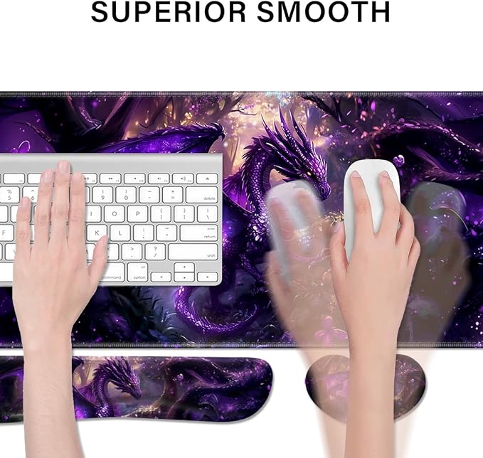 Desk Pad and Keyboard Wrist Rest, Large Mouse Pad + Keyboard Pad+Mouse Wrist Support, Non-Slip Desk Mat Protector for Office, Home 31.5×11.8 Inches Anime Dragon - Image 2