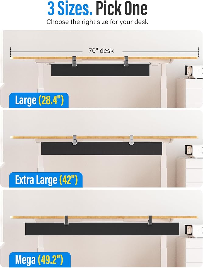 [Upgraded] Large Under Desk Cable Management Tray, Cinati Cable Management Under Desk No Drill, 28.4" Fabric Cord Hider for Wire Organizer, Cord Organizer for Office, Home - Supports Up to 30lbs Black - Image 5