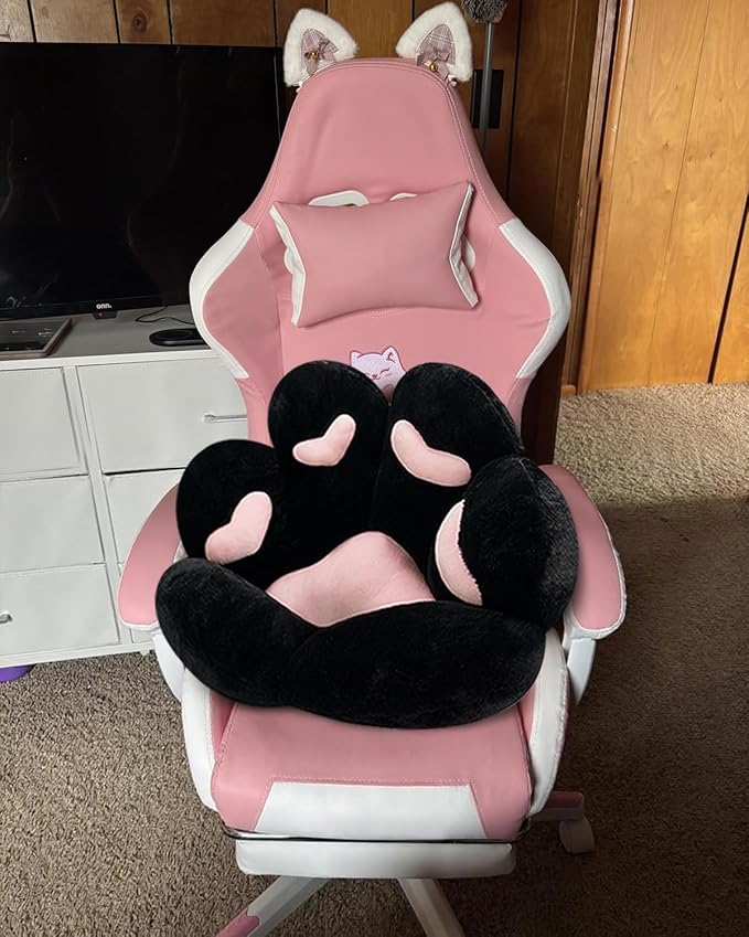 MOONBEEKI Cat Paw Cushion Chair Comfy Kawaii Plush Seat Cushions | Chair Cushion Pillow for Gamer 28"x 24" Cozy Floor Cute Girl Worker Gift, Dining Room Bedroom Decorate, Black - Image 3