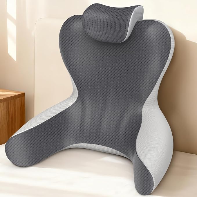 22" XL Reading Pillow Sitting in Bed,Back Support & Armrests(Grey&DarkGrey) | OEKO-TEX,Back Rest & Lumbar Support Pillows, Bed Rest Chair Cushion,Reclining,Gaming,Work,Resting,Watching TV by HAMYODO