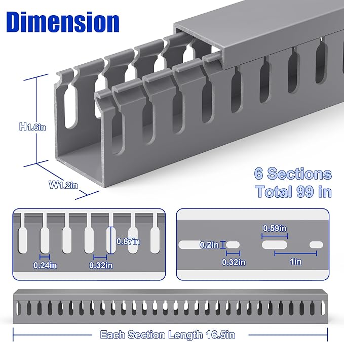 1.6"H x 1.2"W Cable Raceway, 99in Under Desk Wire Management Channel, Grey - Image 2