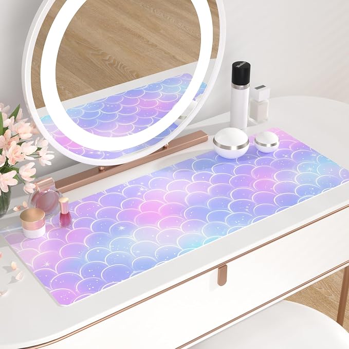 QiyI PU Leather Large Mouse Pad, Office Decor, 31.5" x 11.8", Mermaid Scale | Desk Décor Accessories, Extended Size, Waterproof & Easy to Clean, Smooth Surface, Non Slip Desk Organization - Image 6