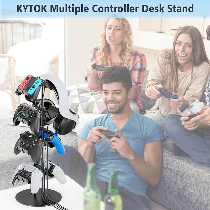Kytok Controller Stand 4 Tiers with Cable Organizer for Desk, Universal Headphone Stand Compatible with Xbox PS5 PS4 Console Nintendo Switch, Headset Holder & Desk Mounts for 8 Packs Controller - Image 7