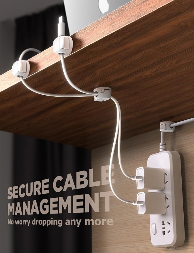 8Pack Cord Organizer [Dual Spring & Clasp] [Max Stability] Cable Clips, Chfeila Cord Holder, Desk Cable Management, Adhesive Wire Organizer for Home Office Desktop Nightstand Car Table Wall - White - Image 5