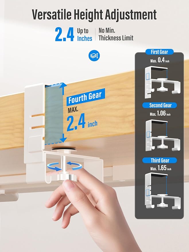[Upgraded] Large Under Desk Cable Management Tray, Cinati Cable Management Under Desk No Drill, 42" Fabric Cord Hider for Wire Organizer, Cord Organizer for Office, Home - Supports Up to 30lbs White - Image 2