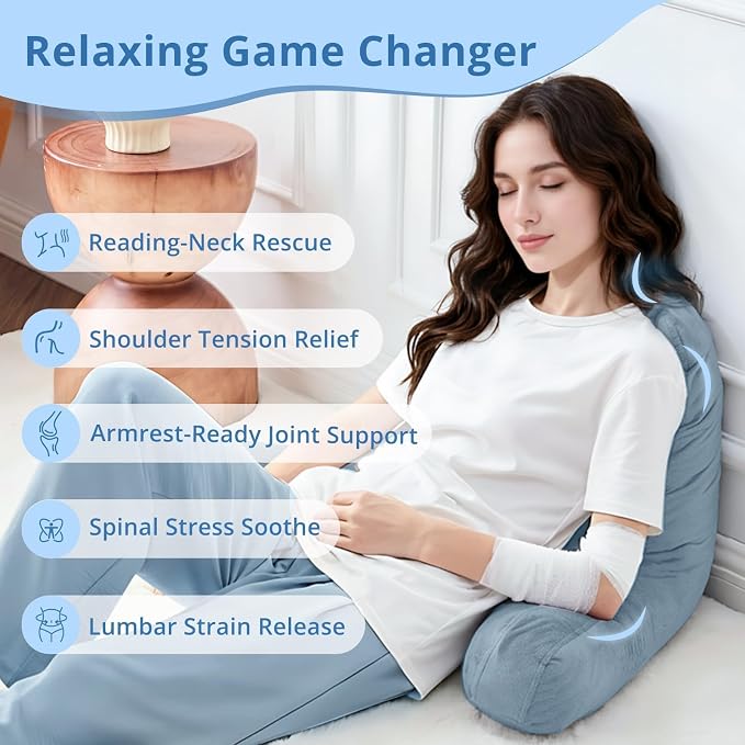 Sasttie Reading Pillow for Bed, Back Pillow for Sitting Up, Greyish Blue - Image 6