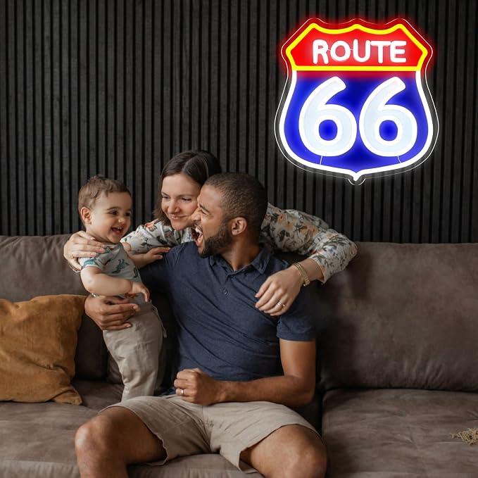 Route 66 Neon Signs,LED Vintage 66 Road Lights, Room Decor for Garage,Home, Room, Man Cave, Party, Birthday Gift for Family Friends Kids-12.64×12.2 IN-USB Powered-Acrylic - Image 2