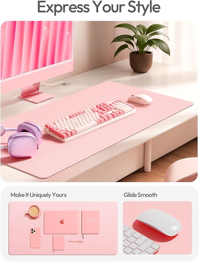 YSAGi Leather Desk Protector, Office Mat, Large Mouse Mat, Non-Slip PU Leather Blotter, Laptop Pad, Waterproof Writing Pad for Office and Home (Light Pink, 23.6" x 13.8") - Image 2