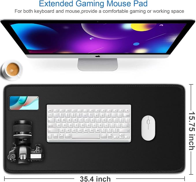 Large Mouse Pad, 35.42x15.7 inch Large Gaming Non-Slip Mousepad Rubber Base | Mouse Pad Gaming, Water Resist Computer Keyboard Mouse Mat Long Desk Mouse Pad for Work & Gaming, Office & Home, Black - Image 2