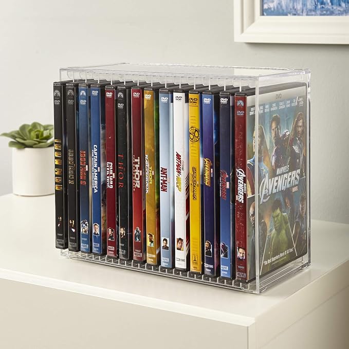 STORi Stackable Clear Plastic DVD Organizer with Rubber Feet | Rectangular Holder Perfect for Theater Room | Holds up to 14 Standard DVD Cases | Made in USA - Image 6