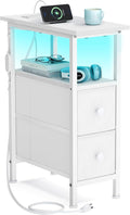 SONGMICS Side Table with LED Light, Narrow End Table with 2 Fabric Drawers by SONGMICSbySONGMICSHOME