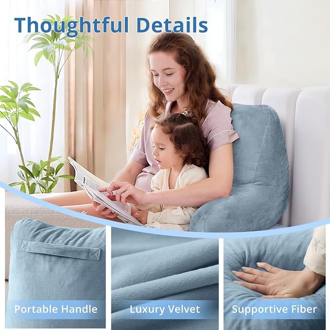 Sasttie Reading Pillow for Bed, Back Pillow for Sitting Up, Greyish Blue - Image 4