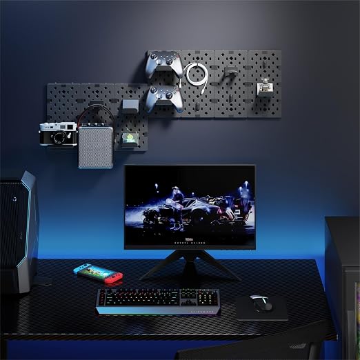 PEGZONE Controller and Headphone Holder Wall Mount, 7pcs, Black | Modular Gaming Pegboard with Accessories, Controller Stand, Disc Shelf Organizer - Image 7