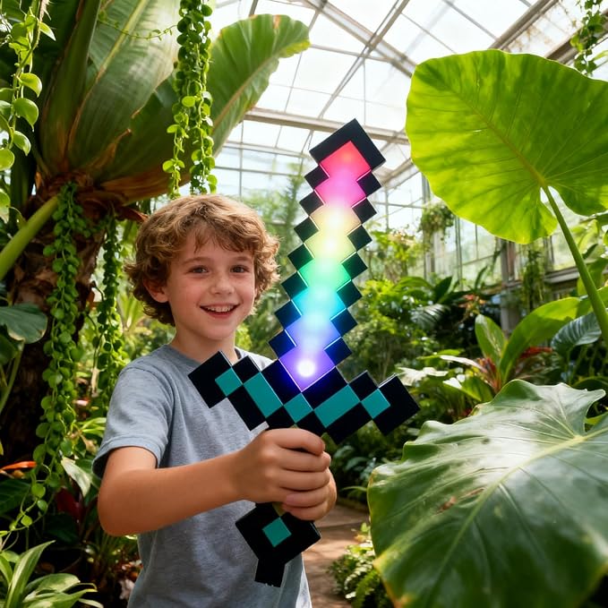 Pixel Sword Night Light, RGB Color-Changing Gaming Desk Lamp, 11-Color Retro 8-Bit Rechargeable Mood Light Ornament for Gamer Room Decor - Image 5