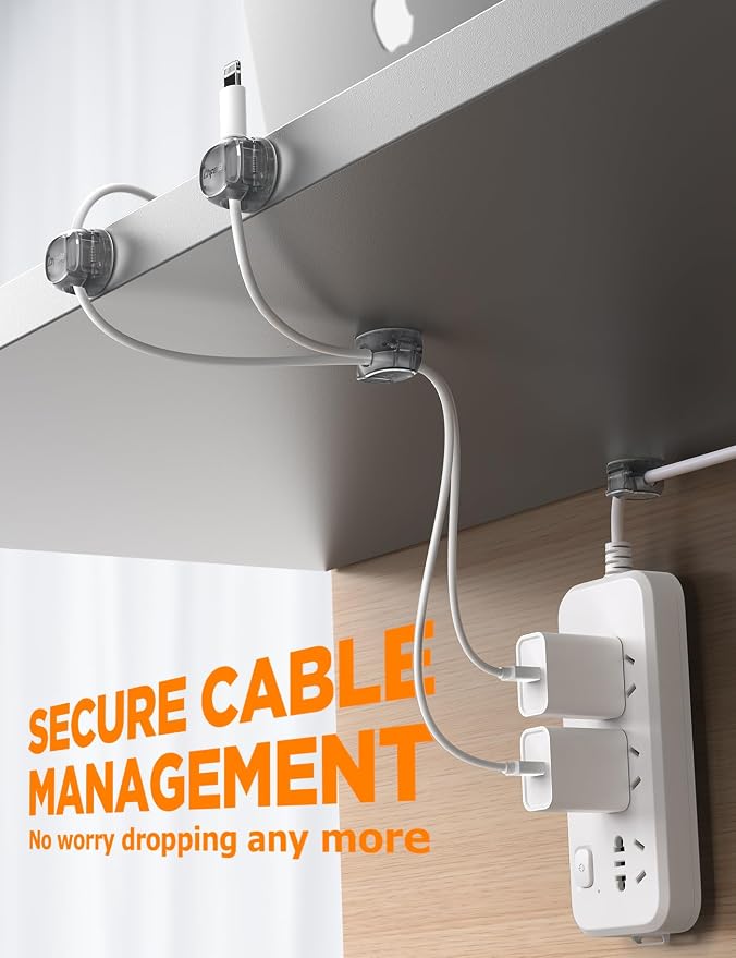 12Pack Cable Clips - Chfeila Latest Dual Spring Cord Organizer with Clasp Lock, [Max Stability] Desk Cable Management, Adhesive Phone Charging Wire Holder for Nightstand/Car/Wall, Office Accessory - Image 4