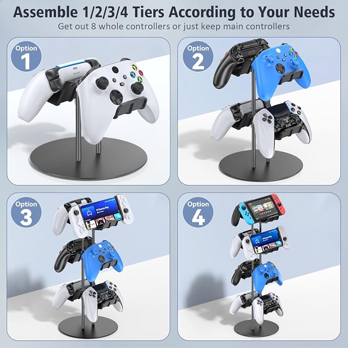 Kytok Controller Stand 4 Tiers with Cable Organizer for Desk, Universal Headphone Stand Compatible with Xbox PS5 PS4 Console Nintendo Switch, Headset Holder & Desk Mounts for 8 Packs Controller - Image 3