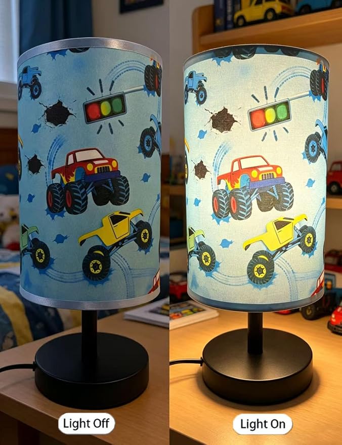 Monster Truck Room Decor, Car Lamp 3-Color Small Linen Desk Lamp, 10 x 5.12 Inch with Integrated LED, Kids Lamps for Bedrooms Boys, Living Lighting Table Lamps Home Decoration (Racing Car) - Image 7