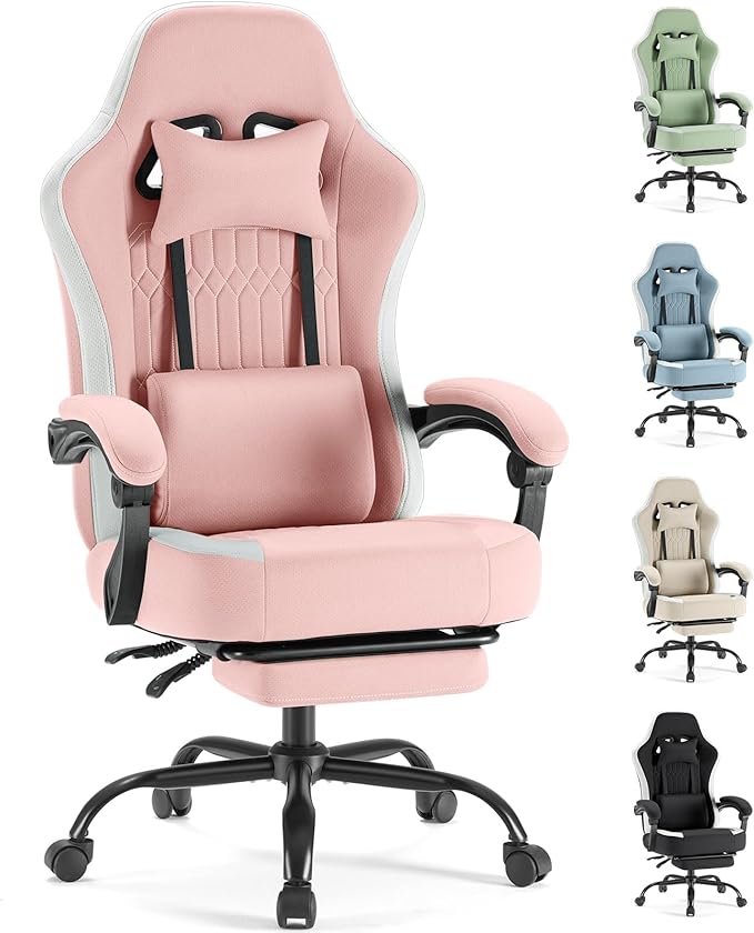 Sweetcrispy Video Game Chair, Ergonomic Computer Desk Chair, Lumbar Support | Footrest, Height Adjustable, Linkage Armrests, Headrest, High Back, 360° Wheels, Pink by Sweetcrispy
