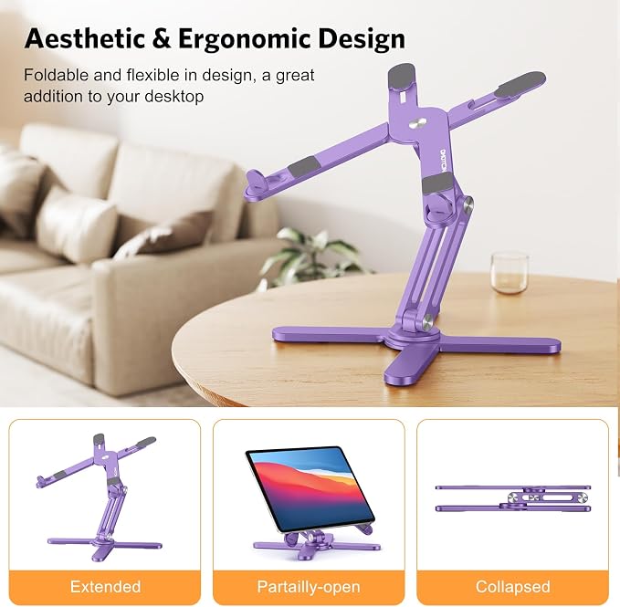 OMOTON LA10 360° Rotating Laptop Stand Riser Foldable for Desk, Purple | Aluminium Aolly, Tool-free Adjustable Height Angles, Collaborative Work, Easy Storage, Fits 11"-17" MacBook Pro/Air, Dell, HP - Image 3