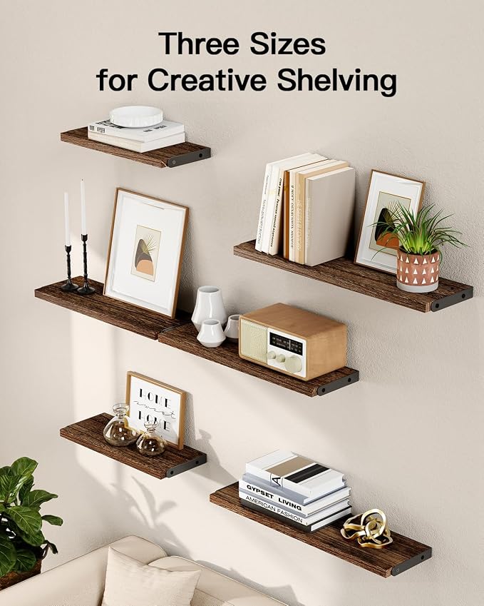 Amada Solid Paulownia Wood Wall Shelves, Medium Size, 6 Pcs, Brown - Image 7