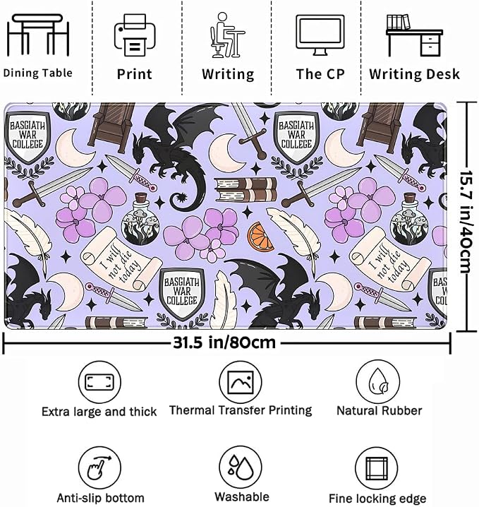 Cute Desk Pad Kawaii Black Loong Mouse Pad Purple Magic Desk Keyboard Pad, Large Gaming Mouse Pad for Desk Decor Computer Desk Home Office Decor for Girl with Stitched Eges Protector Mat 31.5x15.7 in - Image 3