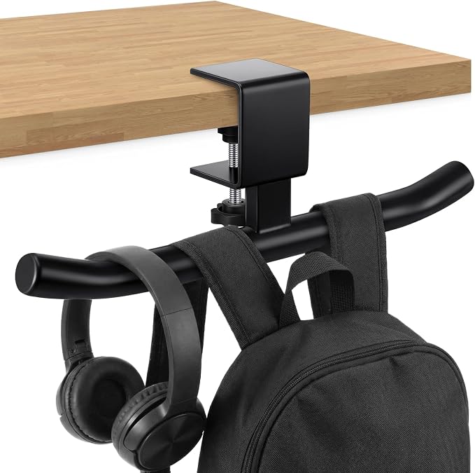 Geelin Bag Hook for Desk Table Heavy-Duty Backpack Hanger Clamp On Purse Holder Adjustable Under Desk Bag Hook for Headphones Handbag Hanger for Classroom Dorm Back to School(Black) by Geelin