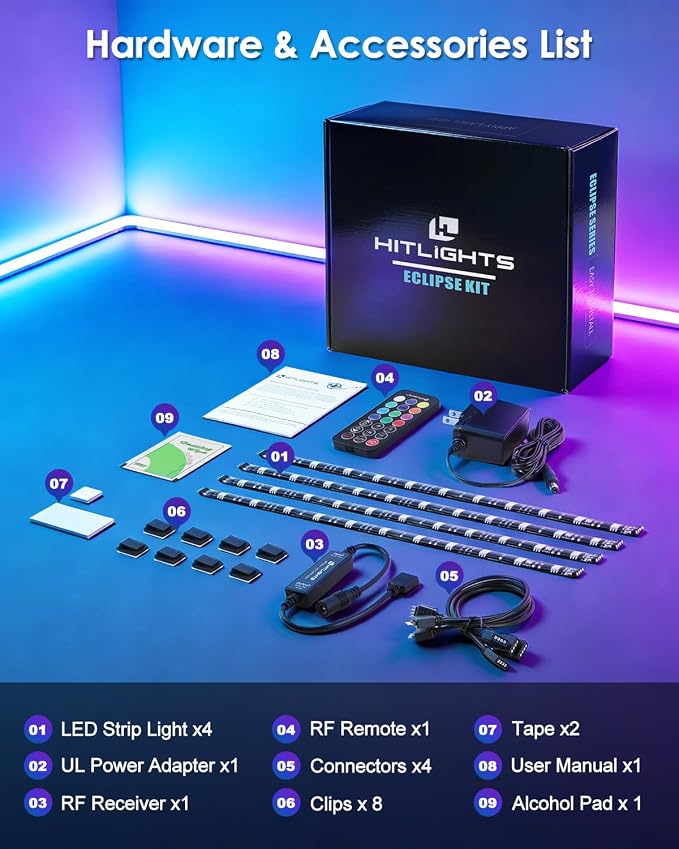 HitLights Waterproof LED Strip Lights Kit, RGB Color Changing Pre-Cut 4FT - Image 8