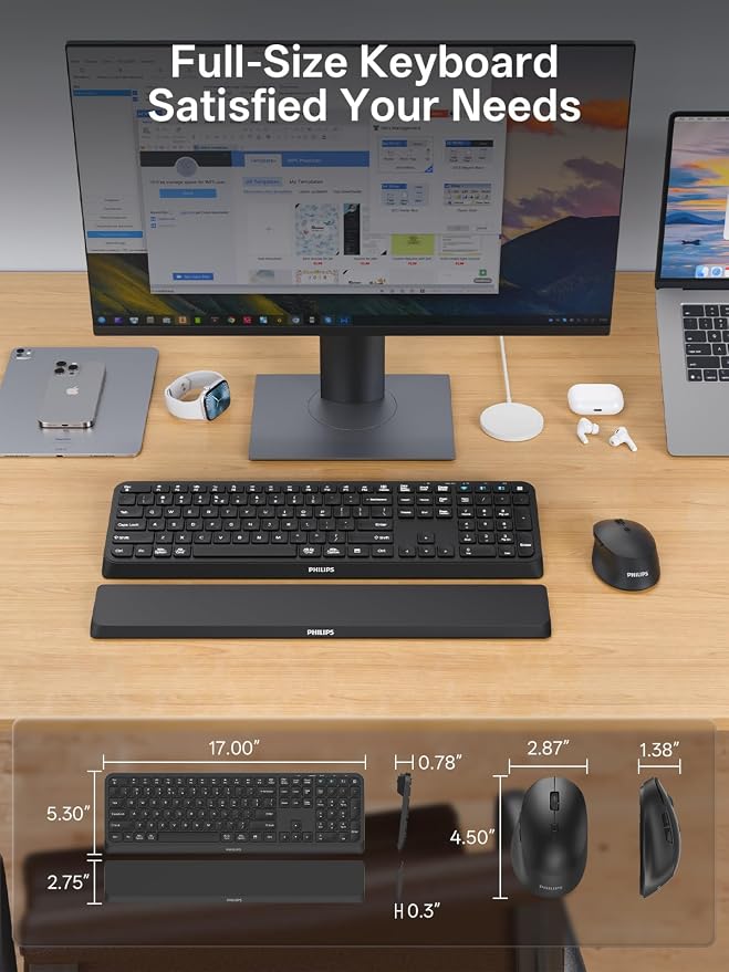 PHILIPS Wireless Keyboard and Mouse, Bluetooth Keyboard with Wrist Rest - Image 7