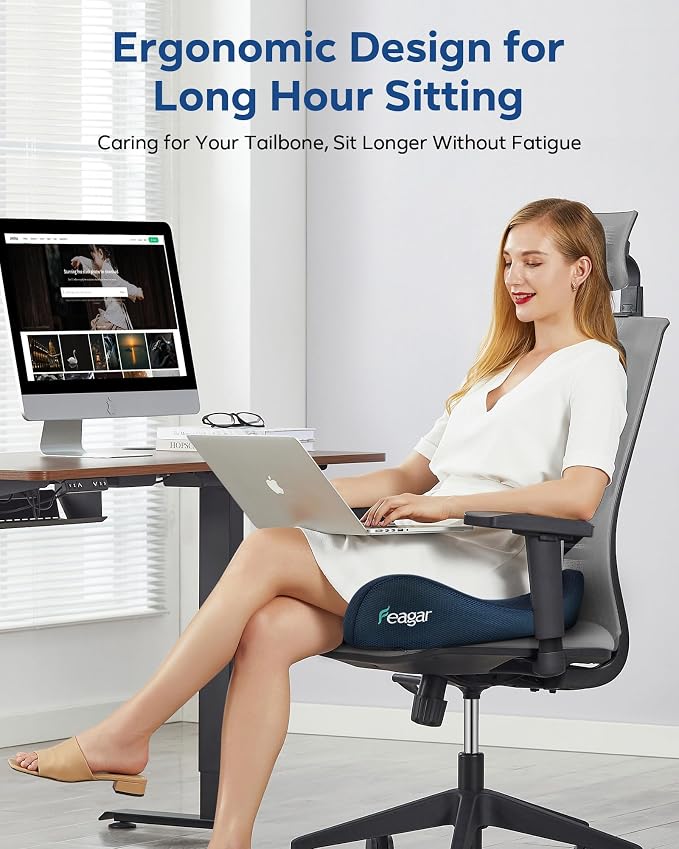 Feagar Seat Cushion - Memory Foam Ergonomic Seat Cushion -for Long Sitting | Seat Cushion for Tailbone Pain Relief - for Desk Chair, Car& Wheelchair Car Seat Pad for Hip and Lower Back Comfort Blue - Image 5