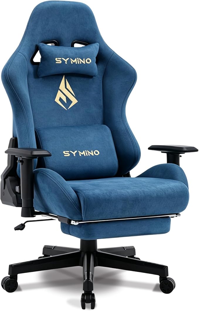 Symino Gaming Chair, High Back Ergonomic Office Chair with 2D Adjustable Armrests, 150° Recline, Breathable Faux Suede, Adjustable Headrest & Footrest for Home Office by Unknown