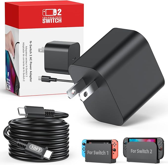 Switch 2 Charger with 10FT(3M) Charging Cable - 60W Support 4K TV Dock Mode, Supply 20V/3A Fast Cord for Switch/OLED/Lite&Steam Deck/Xbox 360 Console - Original Quality (10FT) by MENEEA