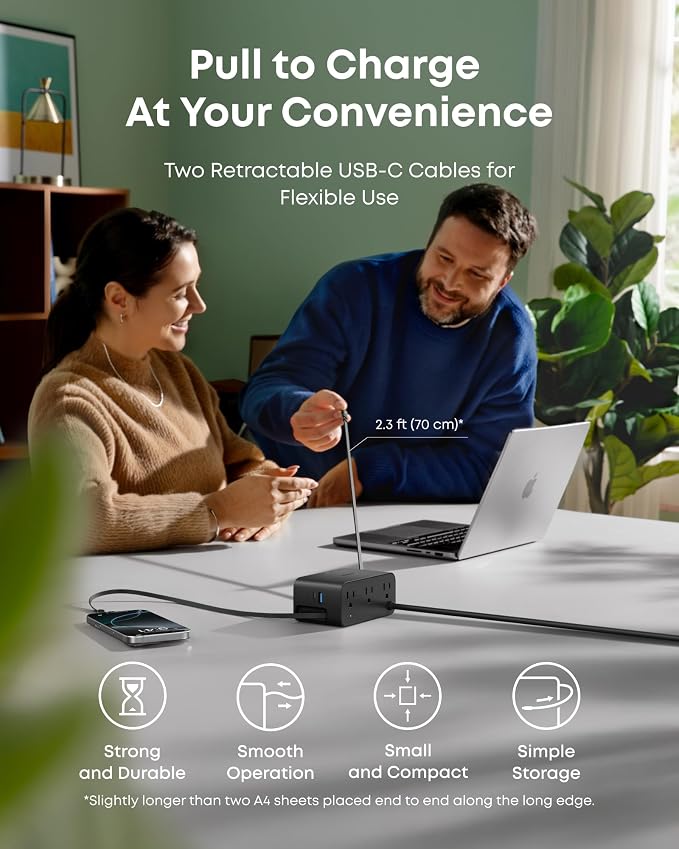 Anker Nano Charging Station, 100W 7-in-1 Power Strip, Retractable Charger - Image 4