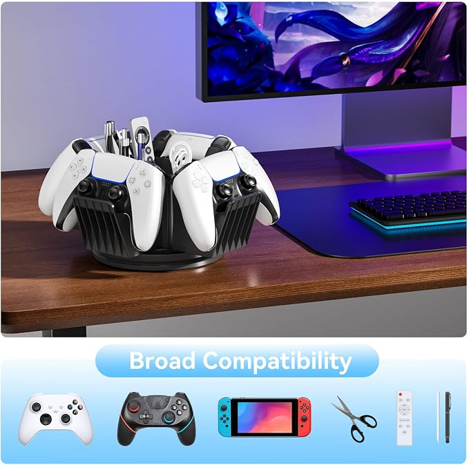 KDD Controller Organizer for Desktop - 360°Rotatable Controller Holder with Storage Box - Universal Stand for 4 Controllers, Desk Organizer for Switch Remote Control Pen Gamer Accessories - Image 3
