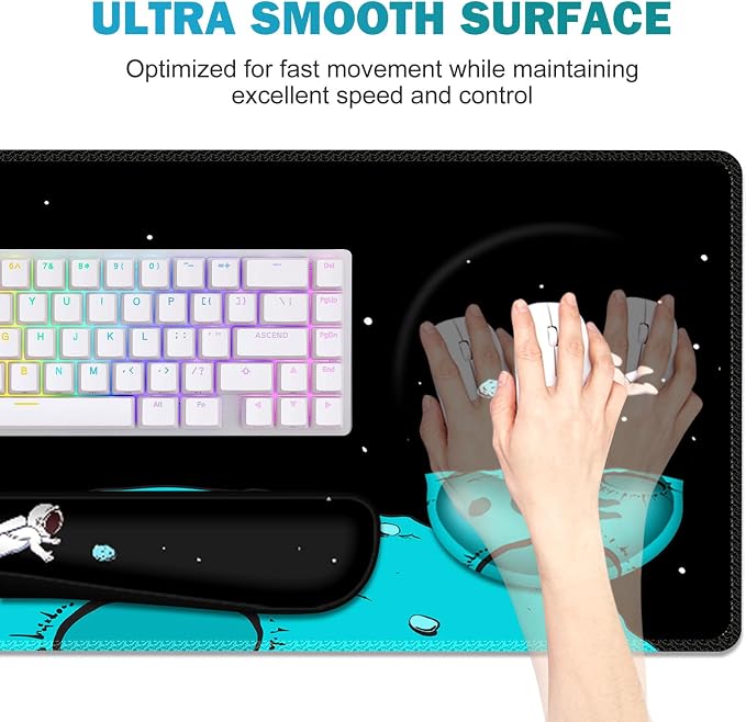 Gaming Mouse Pad, Large Desk Mat, Cute Desk Pad Protector, 4in1 XXL Mousepad + Keyboard Wrist Rest+Mouse Wrist Rest+Coaster Set with Ergonomic Desk Pad for Home Office PC Computer, Cool Space Alien - Image 4