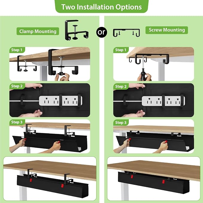 KEEGH Large No Drill Under Desk Cable Management Tray 36 in, Black - Image 2