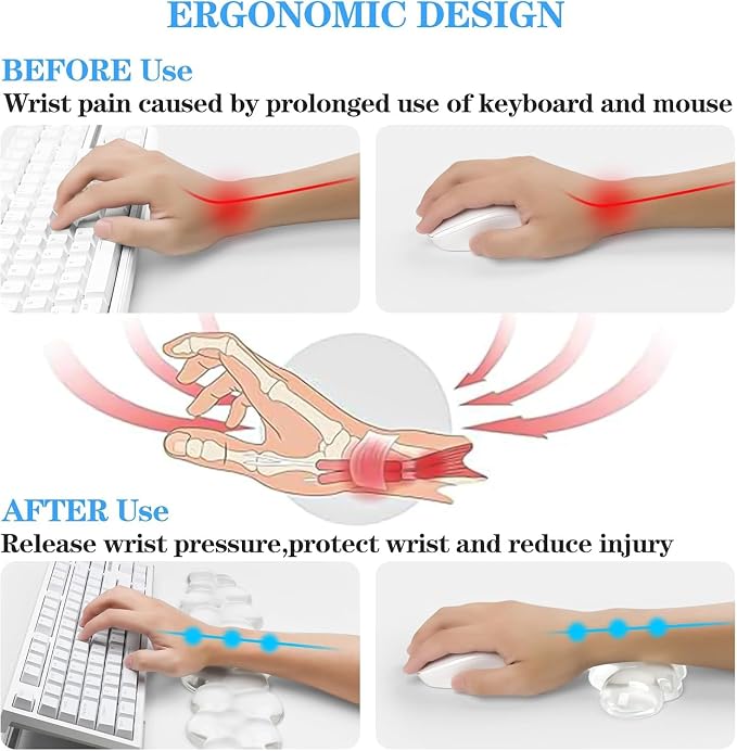 Gel Cloud Keyboard and Mouse Wrist Rest Set Cloud Silicone Clear Mouse Pad with Wrist Rest Extended Frosted Desk Mat Pad Acrylic Coaster Ergonomic Cute Wrist Pad for Computer Keyboard and Mouse 4PCS - Image 8