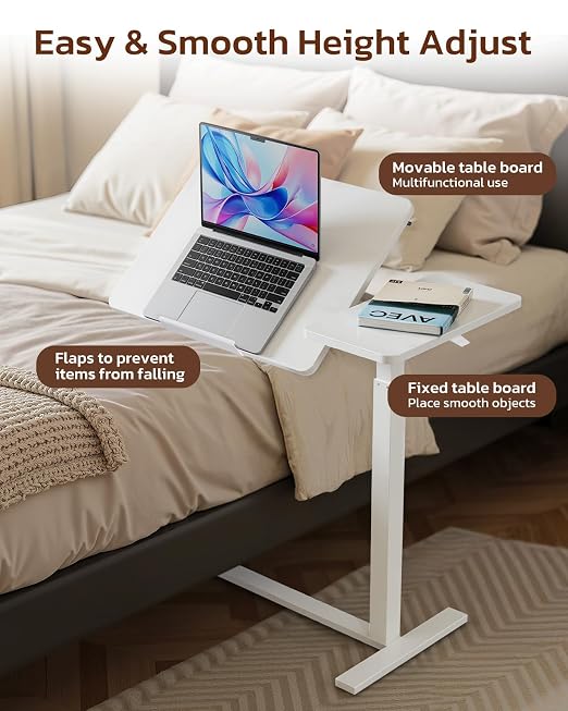 Simple Deluxe Overbed Bedside Table with Hidden Casters, Height Adjustable Desk with Tilting Top, Mobile Rolling Laptop Desk, Standing Rolling Desk Hospital Home Use, White - Image 4
