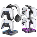 KDD Gaming Headphones Stand, Rotatable Headset Stand with Light Modes - Controller Holder with 2 USB Charging Ports and 3.5mm - Earphone Hanger Accessories for Desktop Gamer(Black) by KDD