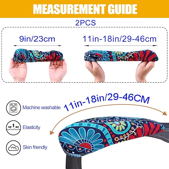 Smiry Stretch Printed Office Chair Armrest Covers, 2 Pcs, Blue Green | Soft Fit Removable Washable Computer Desk Chair Arm Covers Protector - Image 3