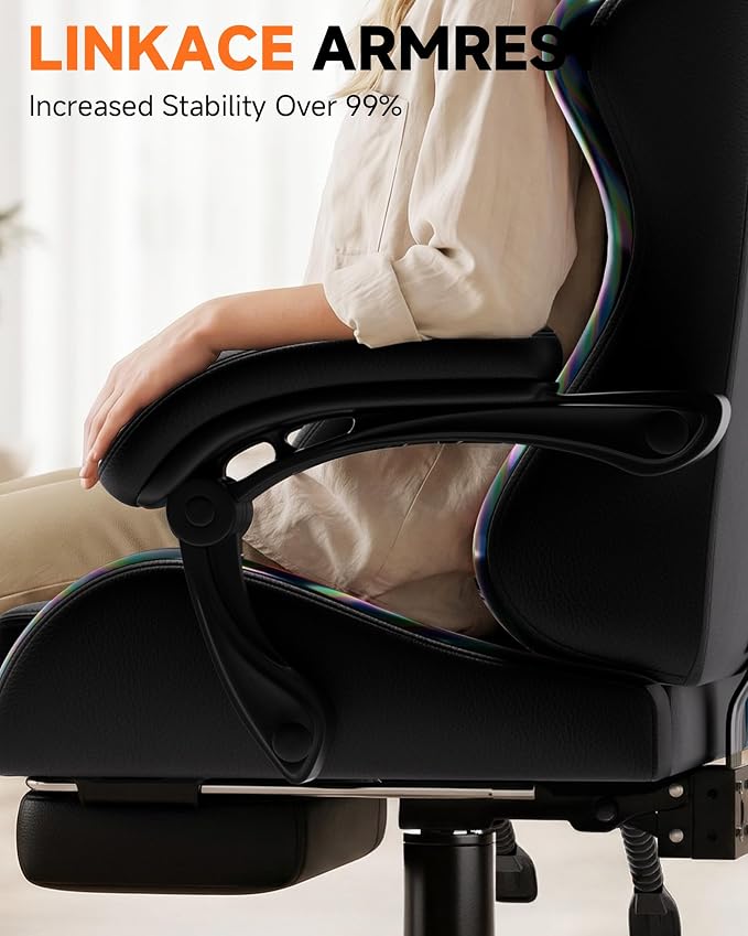 GTPLAYER Gaming Chair, Computer Game Chair for Adults, Iridescent Black | Ergonomic Comfort Video Game Chair with Footrest 90-155°Recline, Head Lumbar Support & Height Adjustable for Office Gaming - Image 7