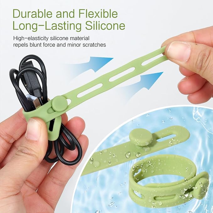 Donruby 24Pcs Silicone Cable Ties, Reusable Cord Organizer Straps, Matcha - Image 3