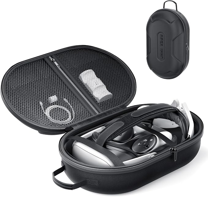 APEXINNO Large Carrying Case for Meta Quest 3, Quest 3S, Oculus Quest 2, and Apple Vision Pro – Hard Travel & Storage Bag Fits VR Headset with Elite Strap and Accessories by APEXINNO