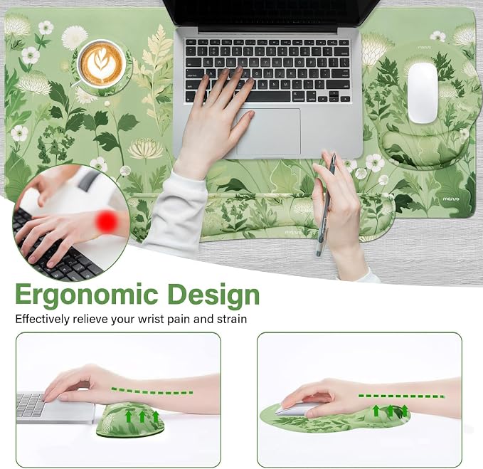 MOSISO Wild Chrysanthemum Wrist Rest Support for Keyboard Mouse Pad Set - Image 2