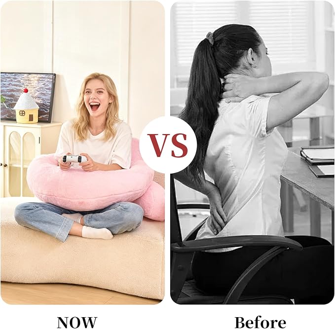 19" Reading Pillow for Bed,U Shaped Arm & Elbow Support,Pink Faux Fur | Backrest Supports Back,U Shaped Lap Pillow Cushions Arms,Elbows & Wrists,Plush Faux Fur for Reading,Gaming,Watching TV - Image 7