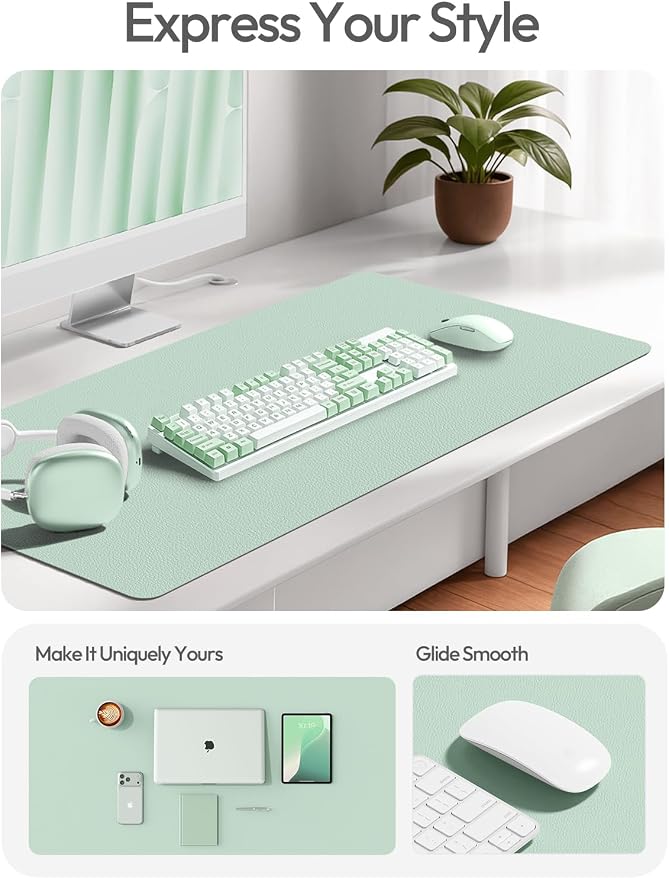 YSAGi Leather Desk Pad Protector, Office Desk Mat, Large Mouse Pad, Non-Slip PU Leather Desk Blotter, Laptop Desk Pad, Waterproof Desk Writing Pad for Office and Home (Pale Green,55" x 17.2") - Image 3