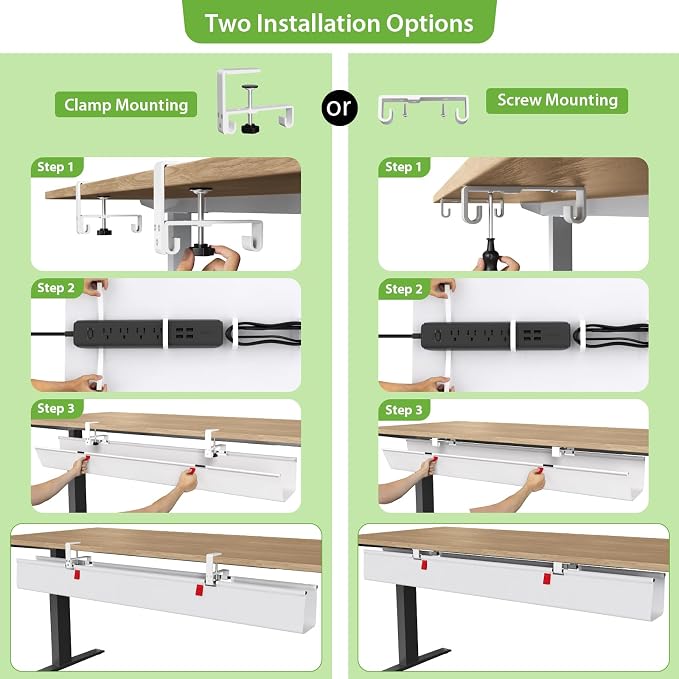 KEEGH Extra Large No Drill Under Desk Cable Management Tray 48 in, White - Image 2