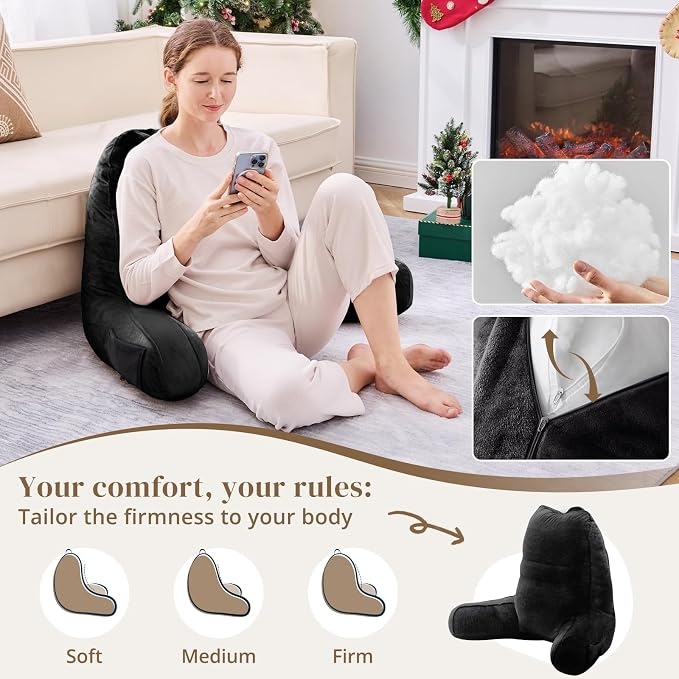 Sasttie Reading Pillow for Bed, Back Pillow for Sitting Up, Black - Image 3